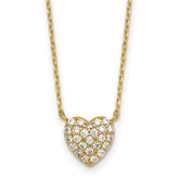 Sterling Silver Gold-tone Polished Pave CZ Heart 16 Inch with 2 Inch Extension Necklace